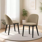 Lot de 2 chaises de salle à manger sans accoudoirs avec dossier incurvé et pieds en bois pour restaurant/café, en tissu moderne rembourré
