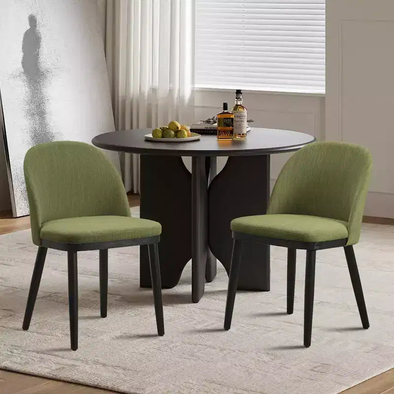 Lot de 2 chaises de salle à manger sans accoudoirs avec dossier incurvé et pieds en bois pour restaurant/café, en tissu moderne rembourré