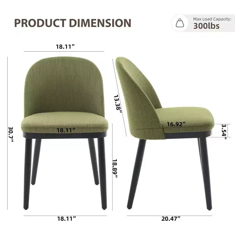 Lot de 2 chaises de salle à manger sans accoudoirs avec dossier incurvé et pieds en bois pour restaurant/café, en tissu moderne rembourré