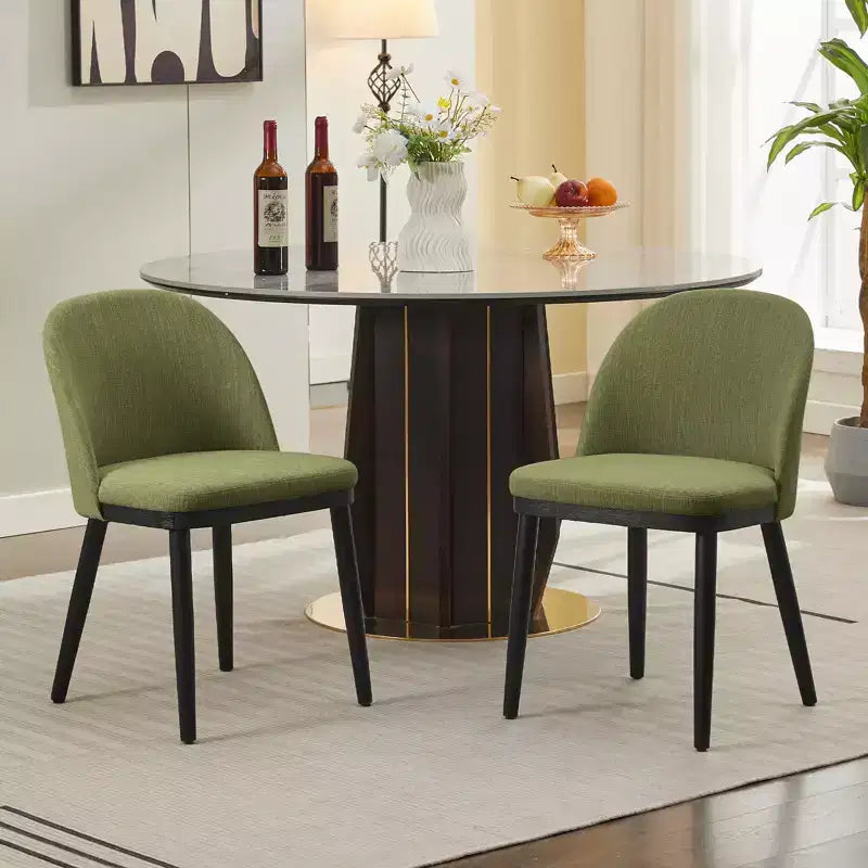Lot de 2 chaises de salle à manger sans accoudoirs avec dossier incurvé et pieds en bois pour restaurant/café, en tissu moderne rembourré
