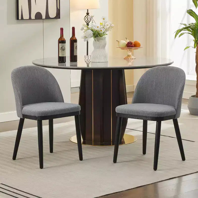 Lot de 2 chaises de salle à manger sans accoudoirs avec dossier incurvé et pieds en bois pour restaurant/café, en tissu moderne rembourré