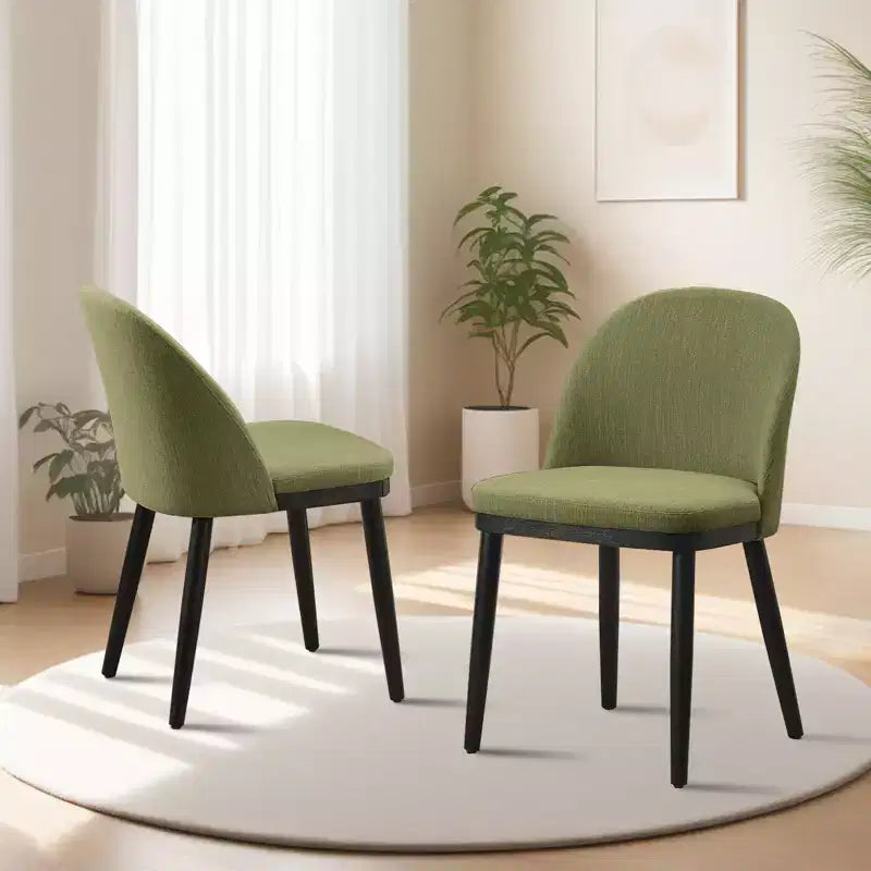 Lot de 2 chaises de salle à manger sans accoudoirs avec dossier incurvé et pieds en bois pour restaurant/café, en tissu moderne rembourré