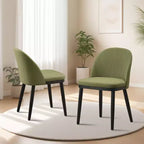 Lot de 2 chaises de salle à manger sans accoudoirs avec dossier incurvé et pieds en bois pour restaurant/café, en tissu moderne rembourré