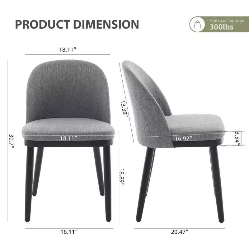 Lot de 2 chaises de salle à manger sans accoudoirs avec dossier incurvé et pieds en bois pour restaurant/café, en tissu moderne rembourré