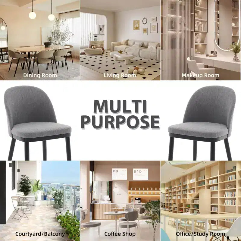 Lot de 2 chaises de salle à manger sans accoudoirs avec dossier incurvé et pieds en bois pour restaurant/café, en tissu moderne rembourré