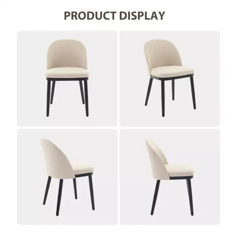 Lot de 2 chaises de salle à manger sans accoudoirs avec dossier incurvé et pieds en bois pour restaurant/café, en tissu moderne rembourré