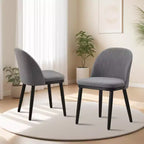 Lot de 2 chaises de salle à manger sans accoudoirs avec dossier incurvé et pieds en bois pour restaurant/café, en tissu moderne rembourré