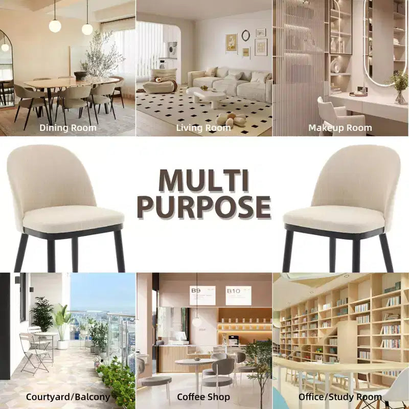 Lot de 2 chaises de salle à manger sans accoudoirs avec dossier incurvé et pieds en bois pour restaurant/café, en tissu moderne rembourré
