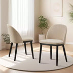 Lot de 2 chaises de salle à manger sans accoudoirs avec dossier incurvé et pieds en bois pour restaurant/café, en tissu moderne rembourré