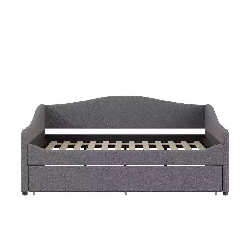 Bellemave Lit de repos double capitonné avec lit gigogne, cadre de lit de repos double en polaire Teddy, pour chambre à coucher, salon, gris