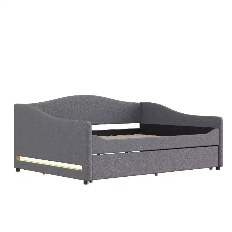 Bellemave Lit de repos double capitonné avec lit gigogne, cadre de lit de repos double en polaire Teddy, pour chambre à coucher, salon, gris