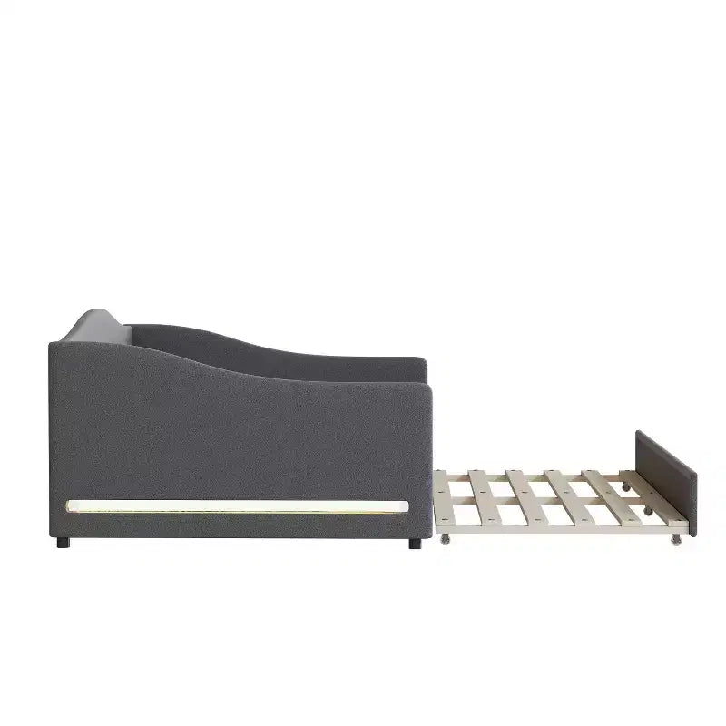 Bellemave Lit de repos double capitonné avec lit gigogne, cadre de lit de repos double en polaire Teddy, pour chambre à coucher, salon, gris