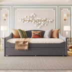 Bellemave Lit de repos double capitonné avec lit gigogne, cadre de lit de repos double en polaire Teddy, pour chambre à coucher, salon, gris