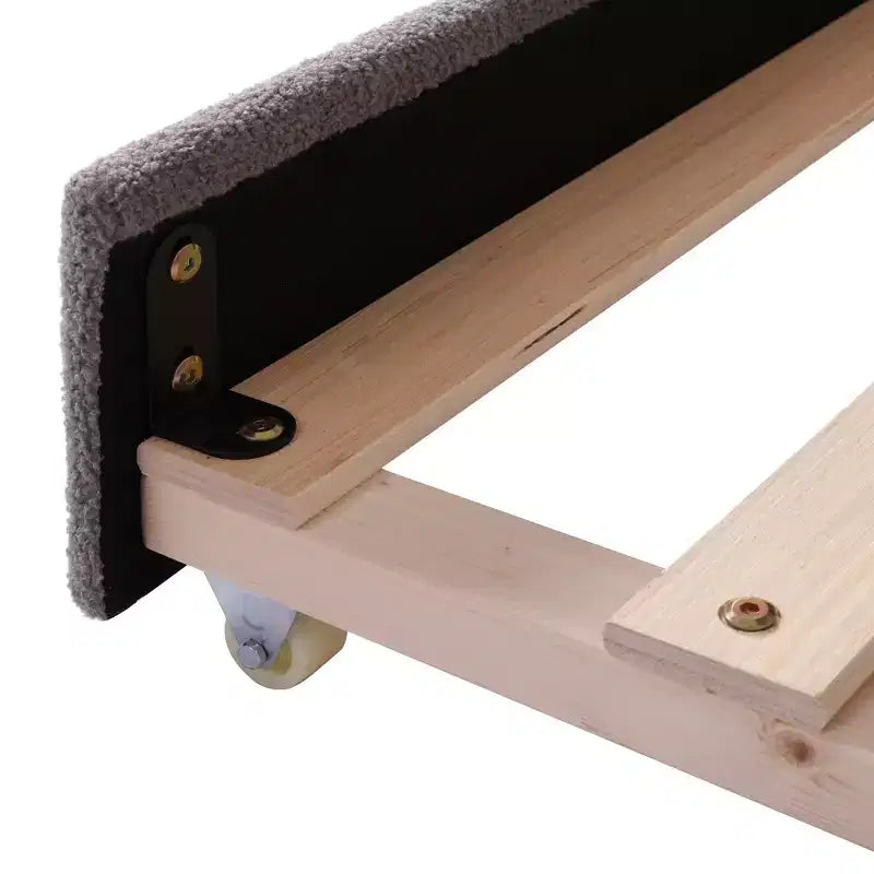 Bellemave Lit de repos double capitonné avec lit gigogne, cadre de lit de repos double en polaire Teddy, pour chambre à coucher, salon, gris