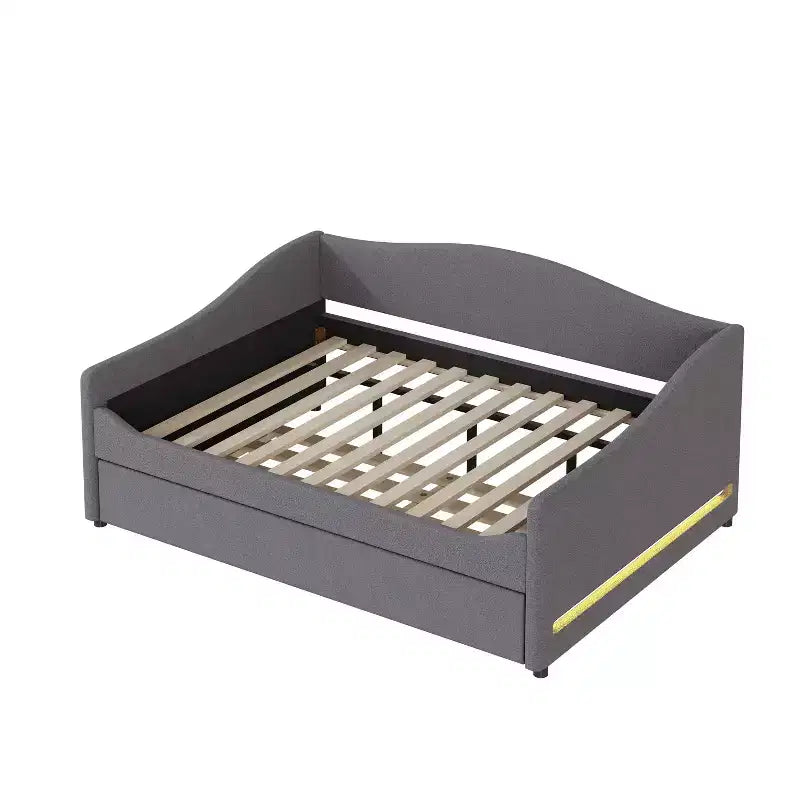 Bellemave Lit de repos double capitonné avec lit gigogne, cadre de lit de repos double en polaire Teddy, pour chambre à coucher, salon, gris