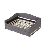 Bellemave Lit de repos double capitonné avec lit gigogne, cadre de lit de repos double en polaire Teddy, pour chambre à coucher, salon, gris