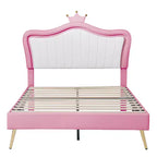 Bellemave Crown Headboard Full Size Princess Bed for Girls,Upholstered Full Bed Frame with LED Lights for Kids,Pink