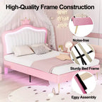 Bellemave Tête de lit Couronne Grand Lit Princesse pour Filles, Cadre de Lit Capitonnée avec Lumières LED pour Enfants, Rose