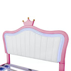 Bellemave Tête de lit Couronne Grand Lit Princesse pour Filles, Cadre de Lit Capitonnée avec Lumières LED pour Enfants, Rose