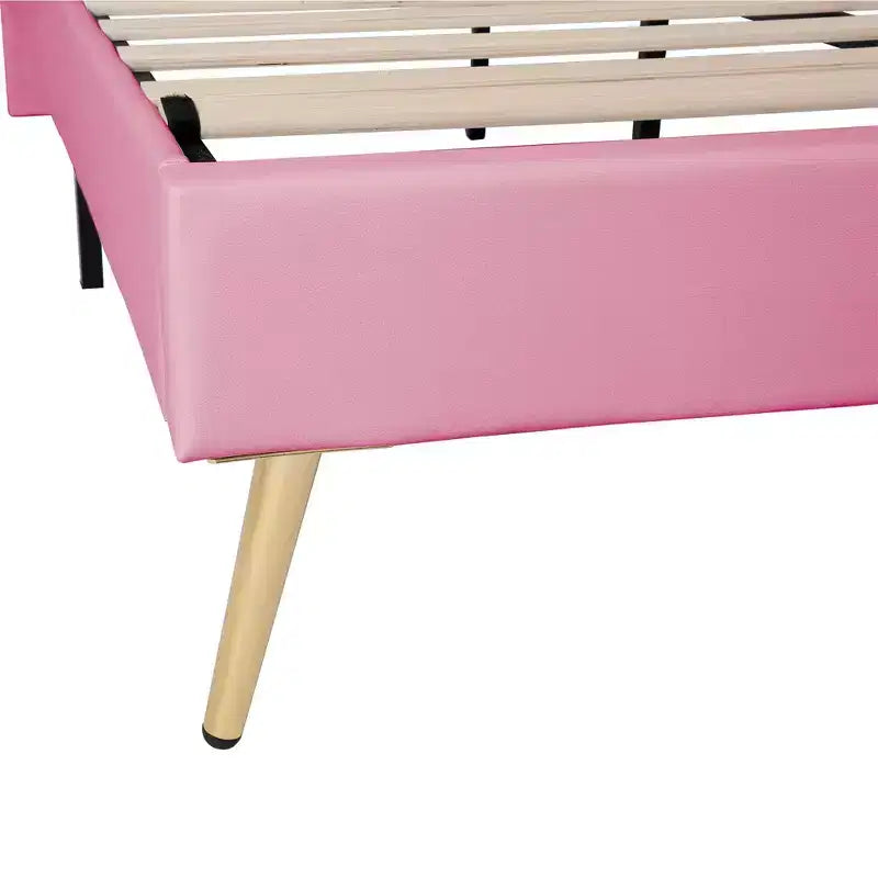 Bellemave Tête de lit Couronne Grand Lit Princesse pour Filles, Cadre de Lit Capitonnée avec Lumières LED pour Enfants, Rose