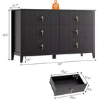 Coiffeuse de chambre à coucher avec 6 tiroirs, commode moderne de 137 cm de large avec poignées en métal, meuble de rangement en bois pour chambre, salon, couloir