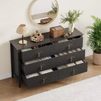 Coiffeuse de chambre à coucher avec 6 tiroirs, commode moderne de 137 cm de large avec poignées en métal, meuble de rangement en bois pour chambre, salon, couloir