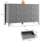 Coiffeuse de chambre à coucher avec 6 tiroirs, commode moderne de 137 cm de large avec poignées en métal, meuble de rangement en bois pour chambre, salon, couloir