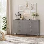 Coiffeuse de chambre à coucher avec 6 tiroirs, commode moderne de 137 cm de large avec poignées en métal, meuble de rangement en bois pour chambre, salon, couloir