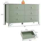 Coiffeuse de chambre à coucher avec 6 tiroirs, commode moderne de 137 cm de large avec poignées en métal, meuble de rangement en bois pour chambre, salon, couloir