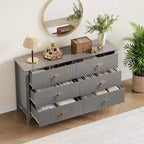 Coiffeuse de chambre à coucher avec 6 tiroirs, commode moderne de 137 cm de large avec poignées en métal, meuble de rangement en bois pour chambre, salon, couloir
