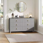 Coiffeuse de chambre à coucher avec 6 tiroirs, commode moderne de 137 cm de large avec poignées en métal, meuble de rangement en bois pour chambre, salon, couloir
