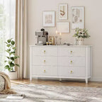 Coiffeuse de chambre à coucher avec 6 tiroirs, commode moderne de 137 cm de large avec poignées en métal, meuble de rangement en bois pour chambre, salon, couloir