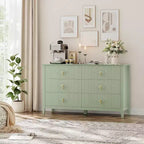 Coiffeuse de chambre à coucher avec 6 tiroirs, commode moderne de 137 cm de large avec poignées en métal, meuble de rangement en bois pour chambre, salon, couloir