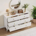 Coiffeuse de chambre à coucher avec 6 tiroirs, commode moderne de 137 cm de large avec poignées en métal, meuble de rangement en bois pour chambre, salon, couloir