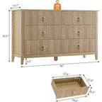 Coiffeuse de chambre à coucher avec 6 tiroirs, commode moderne de 137 cm de large avec poignées en métal, meuble de rangement en bois pour chambre, salon, couloir