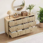 Coiffeuse de chambre à coucher avec 6 tiroirs, commode moderne de 137 cm de large avec poignées en métal, meuble de rangement en bois pour chambre, salon, couloir
