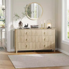 Coiffeuse de chambre à coucher avec 6 tiroirs, commode moderne de 137 cm de large avec poignées en métal, meuble de rangement en bois pour chambre, salon, couloir