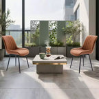 Lot de 2 chaises de salle à manger, assise rembourrée en similicuir moderne avec pieds en métal robustes, chaises d'appoint pour cuisine et salle à manger au design linéaire, marron