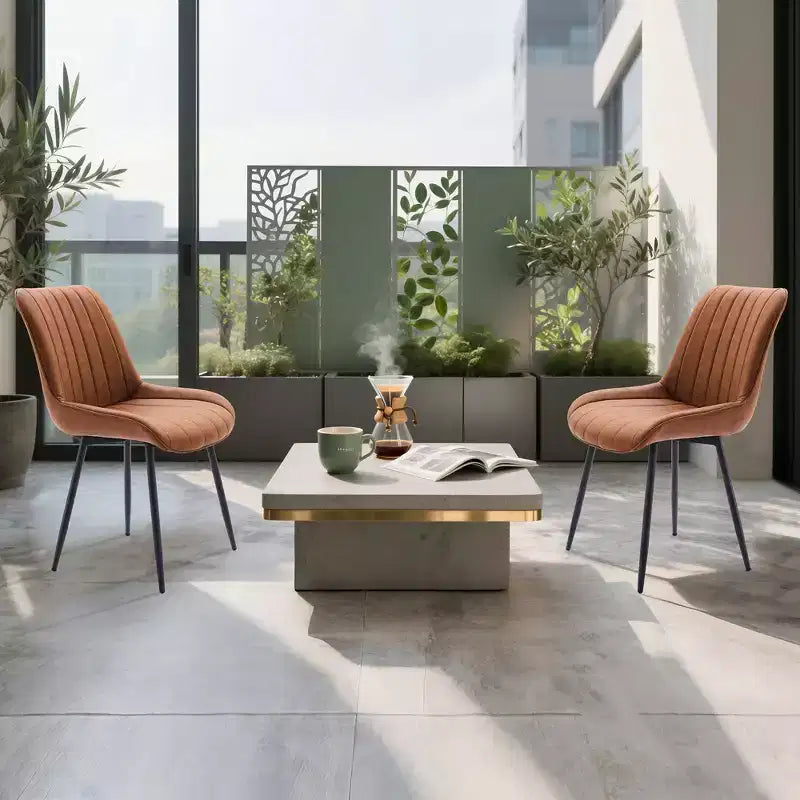 Lot de 2 chaises de salle à manger, assise rembourrée en similicuir moderne avec pieds en métal robustes, chaises d'appoint pour cuisine et salle à manger au design linéaire, marron