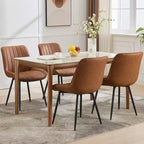 Lot de 2 chaises de salle à manger, assise rembourrée en similicuir moderne avec pieds en métal robustes, chaises d'appoint pour cuisine et salle à manger au design linéaire, marron