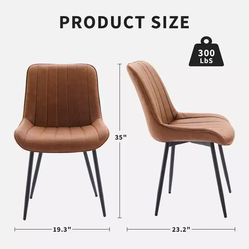Lot de 2 chaises de salle à manger, assise rembourrée en similicuir moderne avec pieds en métal robustes, chaises d'appoint pour cuisine et salle à manger au design linéaire, marron