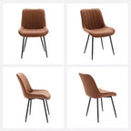 Lot de 2 chaises de salle à manger, assise rembourrée en similicuir moderne avec pieds en métal robustes, chaises d'appoint pour cuisine et salle à manger au design linéaire, marron