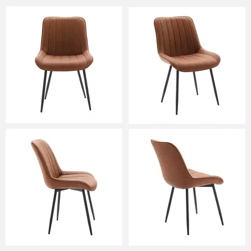 Lot de 2 chaises de salle à manger, assise rembourrée en similicuir moderne avec pieds en métal robustes, chaises d'appoint pour cuisine et salle à manger au design linéaire, marron