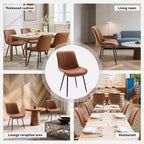 Lot de 2 chaises de salle à manger, assise rembourrée en similicuir moderne avec pieds en métal robustes, chaises d'appoint pour cuisine et salle à manger au design linéaire, marron