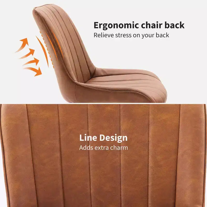 Lot de 2 chaises de salle à manger, assise rembourrée en similicuir moderne avec pieds en métal robustes, chaises d'appoint pour cuisine et salle à manger au design linéaire, marron