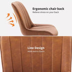 Lot de 2 chaises de salle à manger, assise rembourrée en similicuir moderne avec pieds en métal robustes, chaises d'appoint pour cuisine et salle à manger au design linéaire, marron
