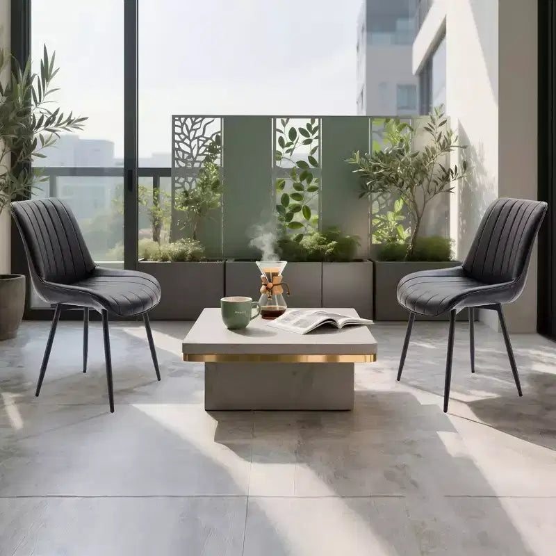 Lot de 2 chaises de salle à manger, assise rembourrée en similicuir moderne avec pieds en métal robustes, chaises d'appoint pour cuisine et salle à manger au design linéaire, marron