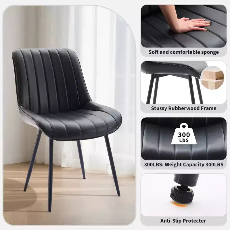 Lot de 2 chaises de salle à manger, assise rembourrée en similicuir moderne avec pieds en métal robustes, chaises d'appoint pour cuisine et salle à manger au design linéaire, marron
