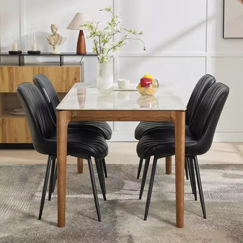 Lot de 2 chaises de salle à manger, assise rembourrée en similicuir moderne avec pieds en métal robustes, chaises d'appoint pour cuisine et salle à manger au design linéaire, marron