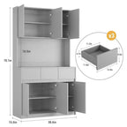 Coolmee Meuble de cuisine garde-manger 180 cm, Armoire de rangement avec lumières LED et prises de courant, Buffet avec support micro-ondes, Étagères réglables